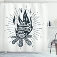 thumbnail image 1 of Saying Shower Curtain, Sketchy Grunge Interpretation of Hand Drawn Campfire with Phrase Bonfire, Fabric Bathroom Set with Hooks, 69W X 84L Inches Extra Long, Dark Night Blue White, by Ambesonne, 1 of 3