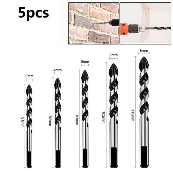 5-Piece Carbide Drill Bit Set for Tile, Concrete, Glass - Multi-Material Hole Openers 3-8mm