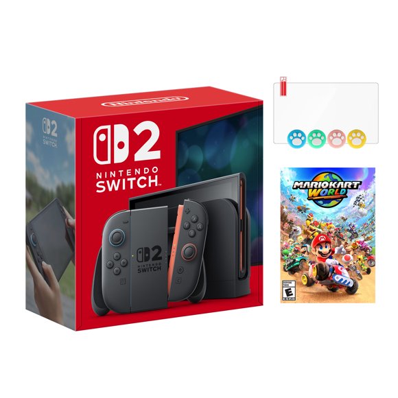 Nintendo Switch 2 Console 256GB Écran Tactile 7,9 Pouces 1080P HDR, Joy-Con 2 avec Capteur de Souris, Station d'Accueil, avec Mario Kart World et Capuchons de Joystick Mytrix et Protecteur d'Écran