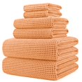 thumbnail image 1 of POLYTE Juego de toallas de baño de microfibra de gran tamaño, 60 x 30 pulgadas, de secado rápido, sin pelusa, 6 piezas (tejido tipo gofre naranja), 1 of 1