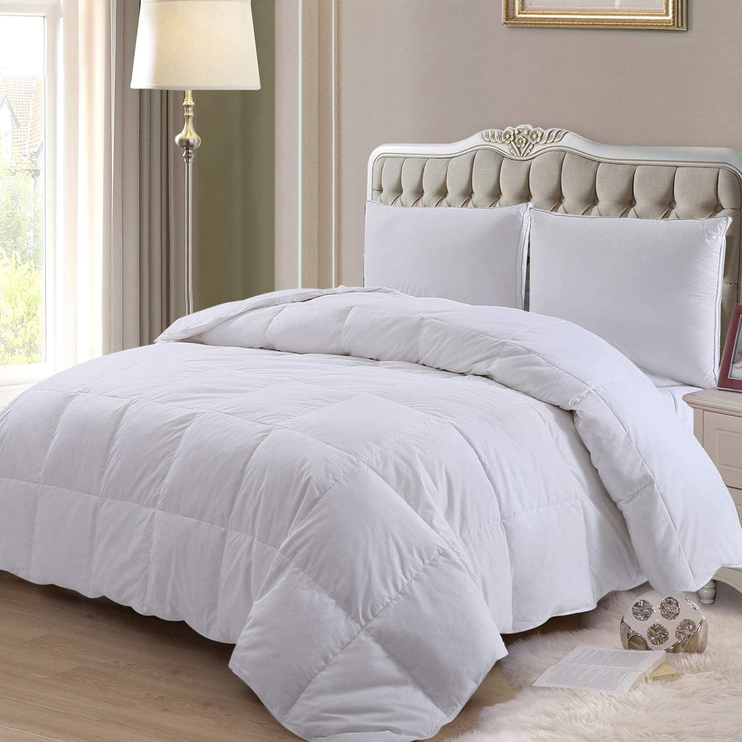 Twin Down Feather Comforter 100% Cotton 233 Thread Count Hypoallergenic White 