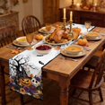 thumbnail image 2 of Fall Halloween Table Runner - 72 Inch Long Orange Pumpkins Wizard Hats Floral Bats Horror Cotton and Linen Blended Dress Scarves Farmhouse Table Runner for Kitchen Dining, Coffee Table, 13" x 72", 2 of 8
