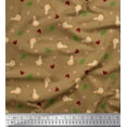 thumbnail image 1 of Soimoi Brown Satin Silk Fabric Leaves,Heart & Bird Cartoon Printed Fabric 1 Yard 42 Inch Wide, 1 of 1