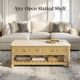 thumbnail image 2 of COLAMY RILLE 47" Coffee Table with Storage & 2 Drawers, Rectangular Travertine Fluted Wood Coffee Tables for Living Room, Modern Farmhouse Center Table with Shelf, Oak, 2 of 9