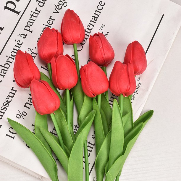 10pcs Artificial Tulips Flowers Faux Tulip Stems Real Touch PU Tulip