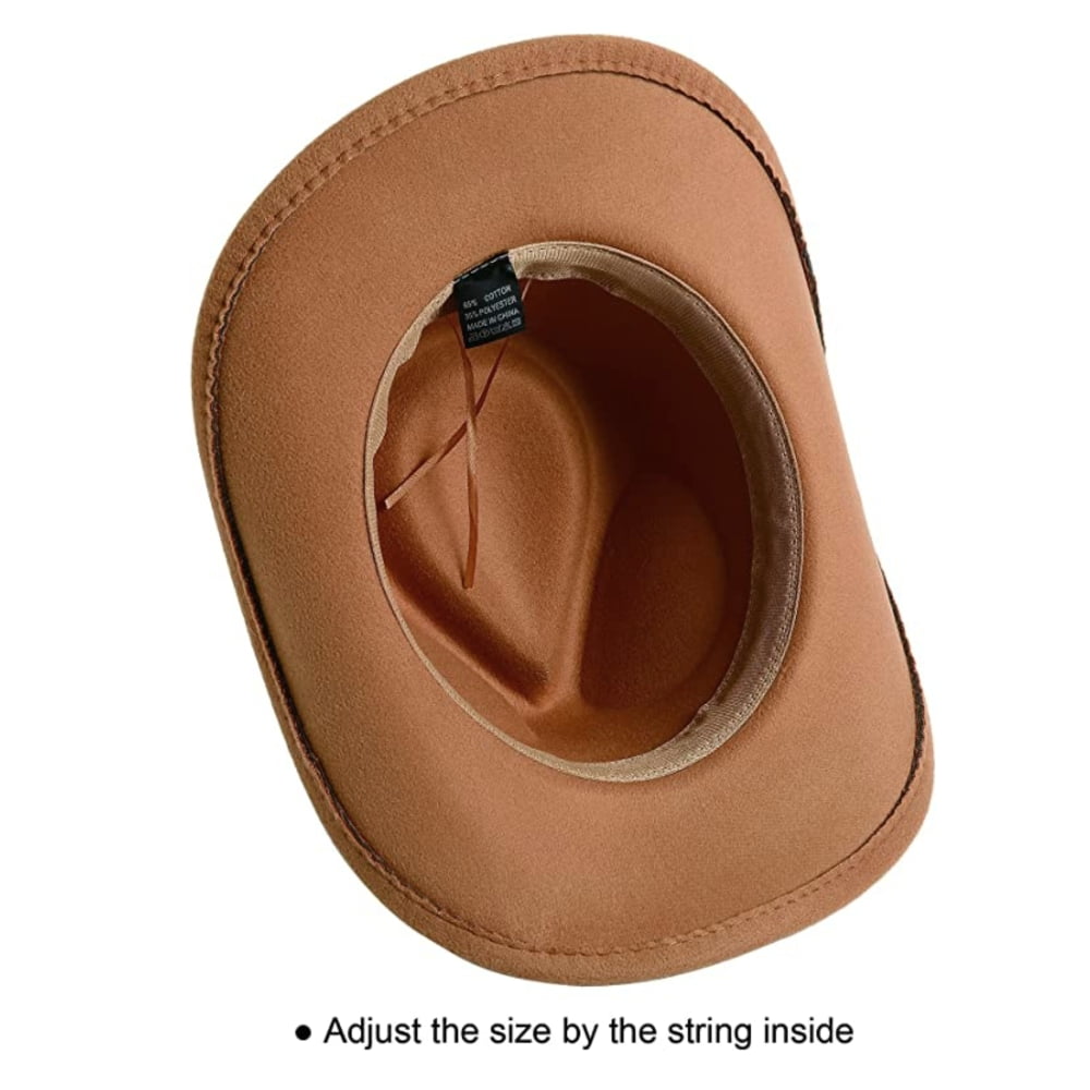LZLER Western Cowboy Hat for Men Women Felt Wide Brim Cowgirl Hat with Strap