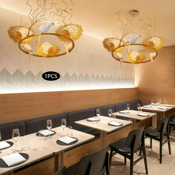 SHZICMY 3-Light Gold Electric Bird Nest Pendant Chandelier