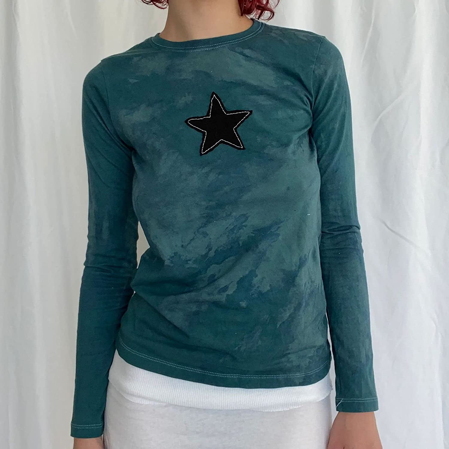 DanceeMangoos Fairy Grunge Clothes Y2k Aesthetic Color Block Patchwork Crop  Tops 90s Trendy Crewneck Shirt Vintage Fall Outfits 