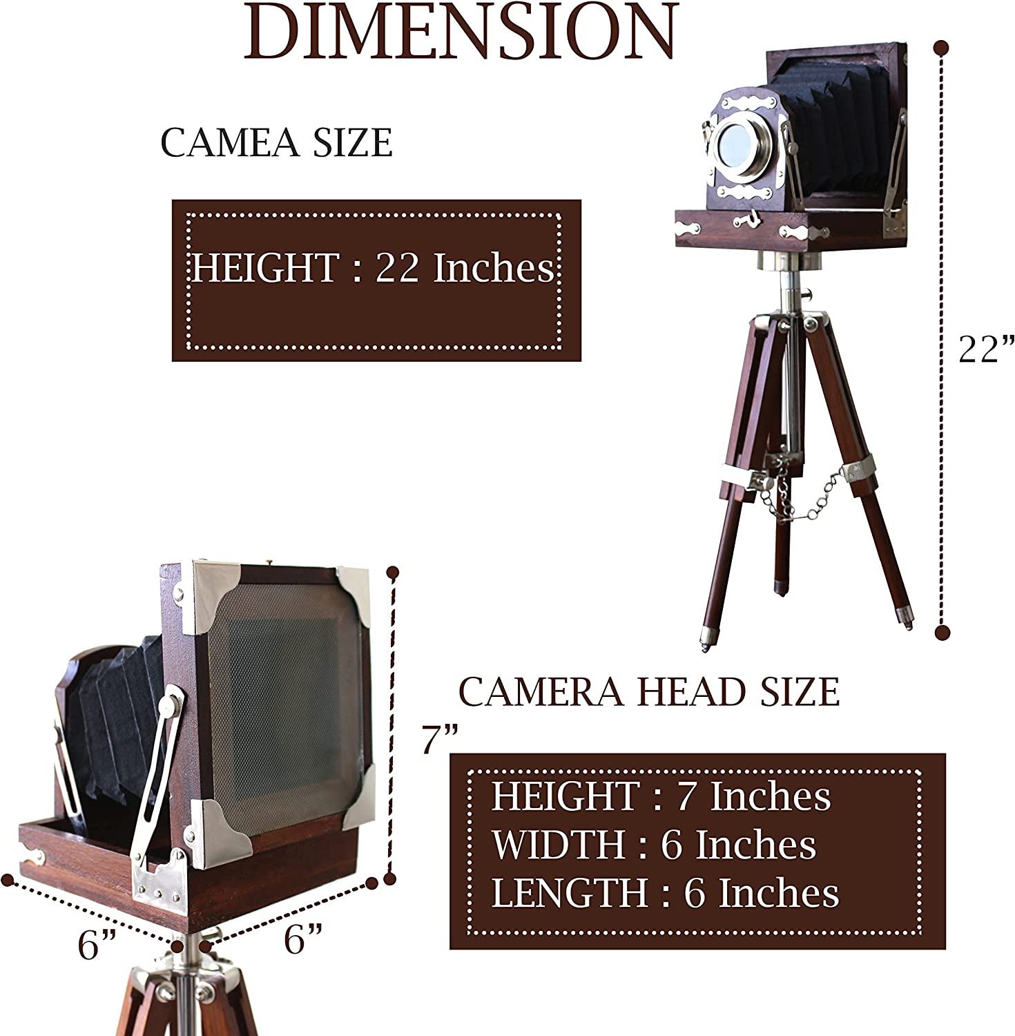New Antique Vintage Look Film Camera Wooden Tripod Collectible Studio Gift Item Brown Color (22 Inches)