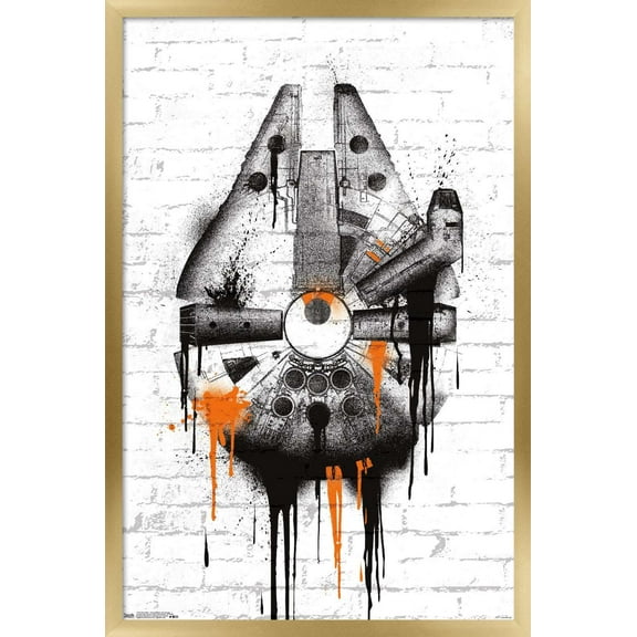 Star Wars: Saga - Falcon Black And Orange Wall Poster, 22.375" x 34", Framed
