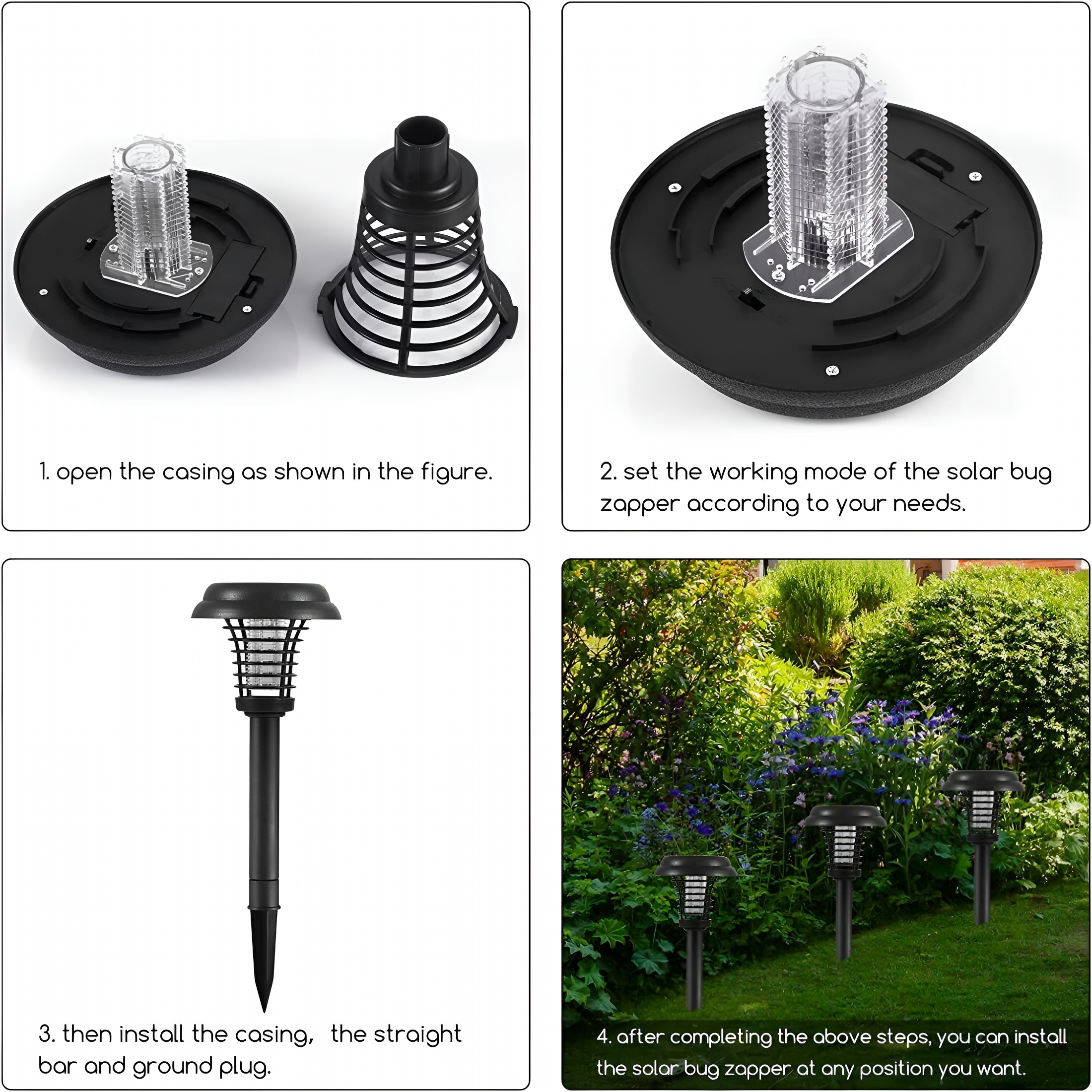 HIBIBUD 4PCS Solar Powered Zapper Lamp Light Outdoor Mosquito Fly Bug Insect Killer Trap Garden for Home Daily Life