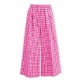 thumbnail image 6 of Costeam Womens Gingham Plaid Elastic High Waist Cropped Wide Leg Capri Pants Dual Side Inset Hand Pockets Soft Lightweight Knit Loose Fit Summer Casual Trousers, 6 of 6