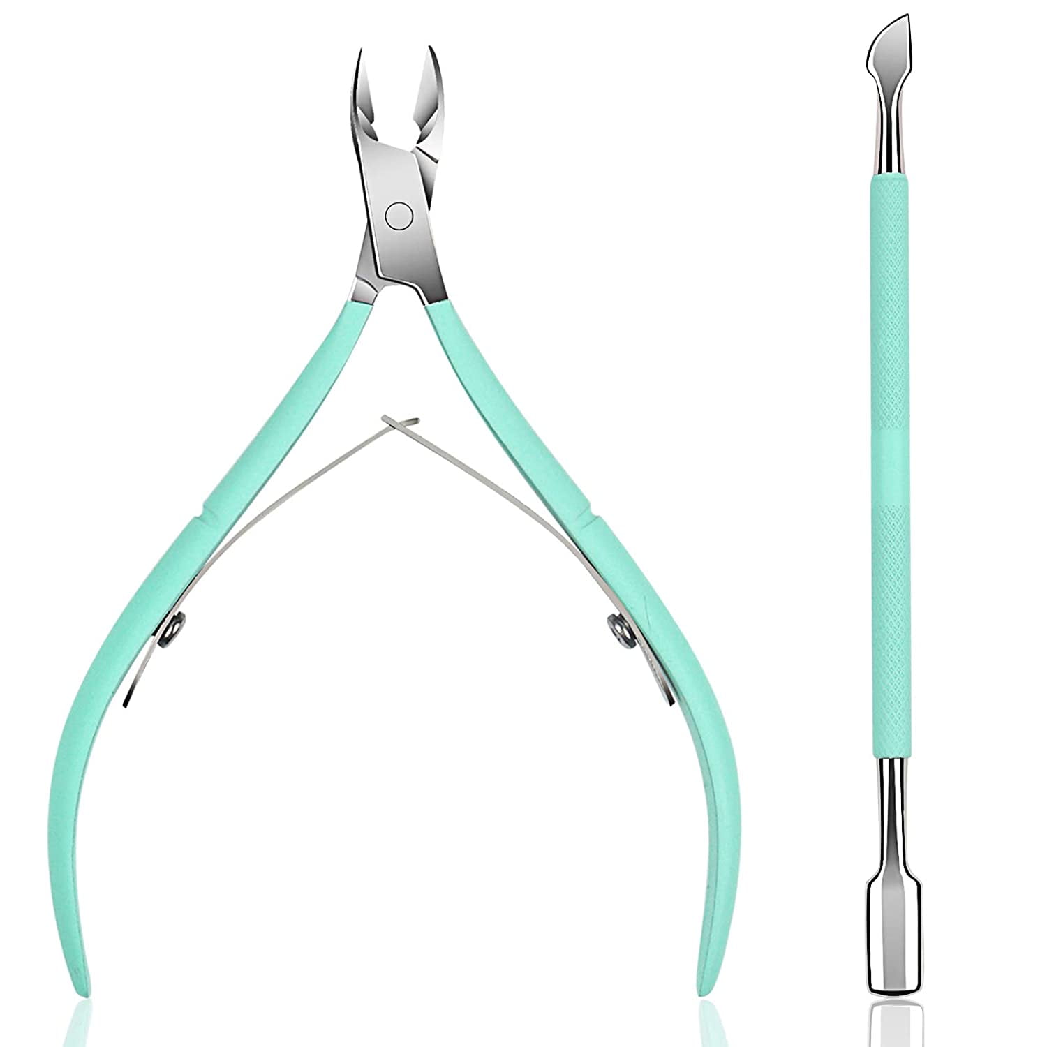 Cuticle Nipper with Cuticle Pusher Green Cuticle Trimmer Stainless Steel Cuticle Clipper