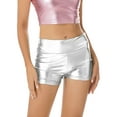 thumbnail image 2 of Sinleey Women's Metallic Rave Booty Shorts Shiny High Waisted Shorts Dance Festival Bottoms Silver XL, 2 of 7