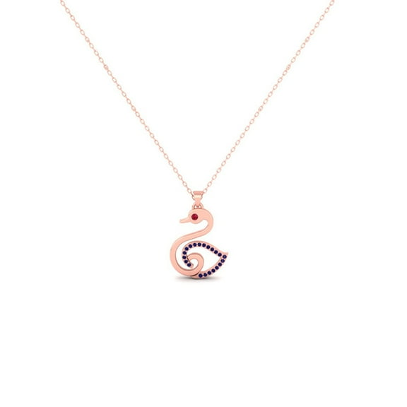 Pure Elegance Graceful Swan Outline Pendant Necklace For Women With Ruby & Blue Sapphires 925 Sterling Silver With 14K Rose Gold Over