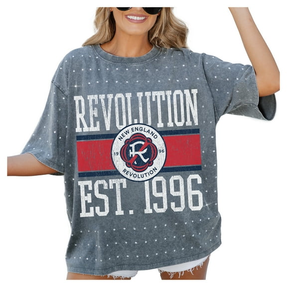 Women's-Gameday Couture  Gray New England Revolution Oversized Mini Rhinestone Classic T-Shirt