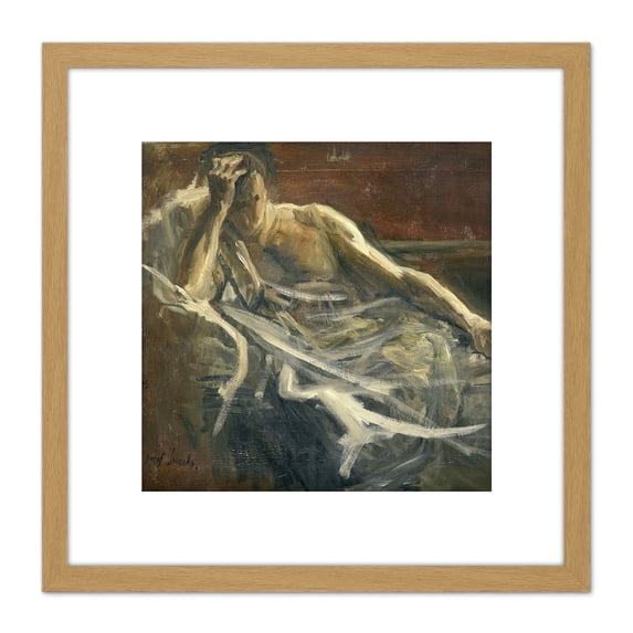 Israels Saul Portrait Resting Man Painting 8X8 Inch Square Wooden Framed Wall Art Print Picture with Mount