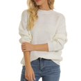 thumbnail image 2 of Vedolay Womens Sweaters Womens Casual Turtleneck Long Sleeve Striped Side Slit Pullover Sweater,White XL, 2 of 4