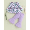 thumbnail image 2 of CIYCuIT Little Girl 2Pcs Outfits Kids Long Sleeve Butterfly Print A-line Tops + Elastic Waist Flared Pants 6M 12M 18M 24M 3T 4T 5T Toddler Casual Daily Clothes, 2 of 8