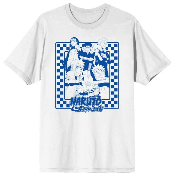 Naruto Shippuden Group Checkered Logo Men's White T-shirt-3XL