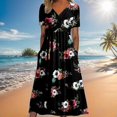 thumbnail image 2 of Robes de Printemps pour Femmes Décontractées Manches 3/4 Longue Robe Évasée Basique Plage Vacances Travail Maxi Robe 2025, 2 of 4