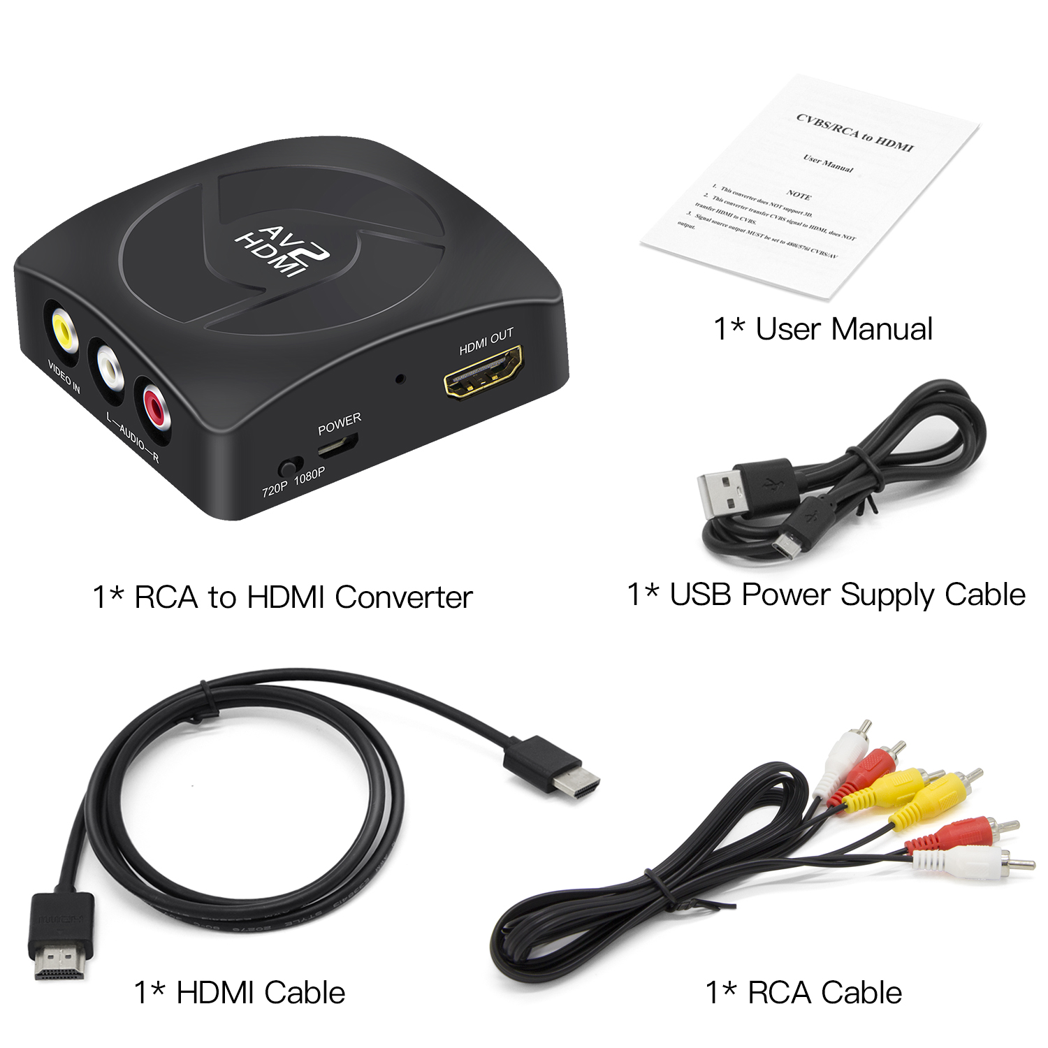RCA to HDMI Converter, CVBS Composite AV to HDMI Converter, AV2HDMI Converter for PS2, N64, Wii, STB, VHS, VCR Camera, DVD(Includes HDMI and RCA cables) - image 3 of 6