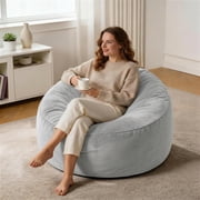 GOSAVI 3FT Bean Bag Chairs for Adults Memory Foam Filler Beanbag Chair with Removable and Washable Flannel Cover, Lazy Chairs for Living Room - Grey