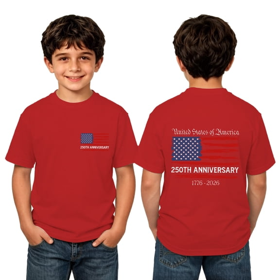 Boys Patriotic Shirt Regular Fit Casual American Flag T-Shirt Comfortable Breathable Kids Daily Wear Red 12-13 Years