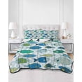 thumbnail image 2 of Quilts Twin-XL Size Bedding Set, Blue Fishes Lightweight Quilted Comforter, Cartoon Coastal Ocean Fish Striped Wooden Soft Reversible Bedspread Coverlet with Pillow Covers for All Season, 68" x 98", 2 of 7