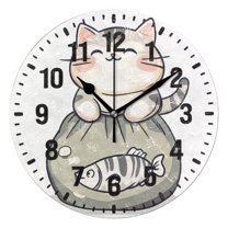 Yayeee 10" Wall Clock Battery Operated Quartz Round Silent Non-Ticking Home Decor,Green Cute Cat