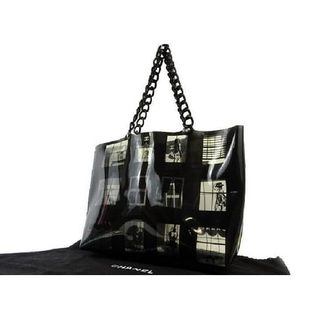 Chanel Window Chain 216298 Black X Clear Tote Bag