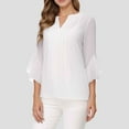 thumbnail image 2 of Ladies' Solid Color Leaf Three Quarter Sleeve Fashionable And Casual Loose V Neck Shirt, 2 of 2