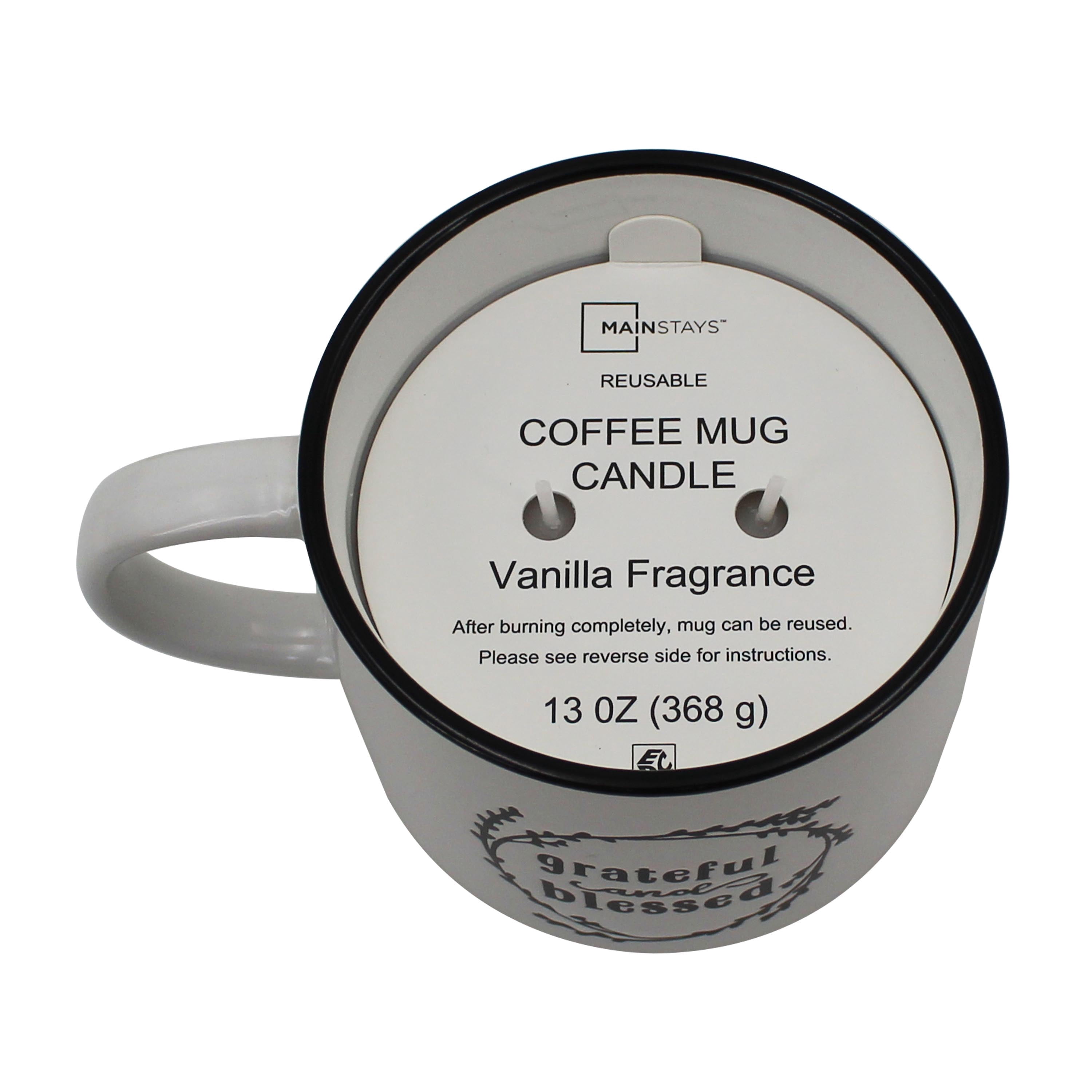Mainstays 2-Wick 13-ounce Reusable Grateful Holiday Coffee Mug Scented Candle, Vanilla