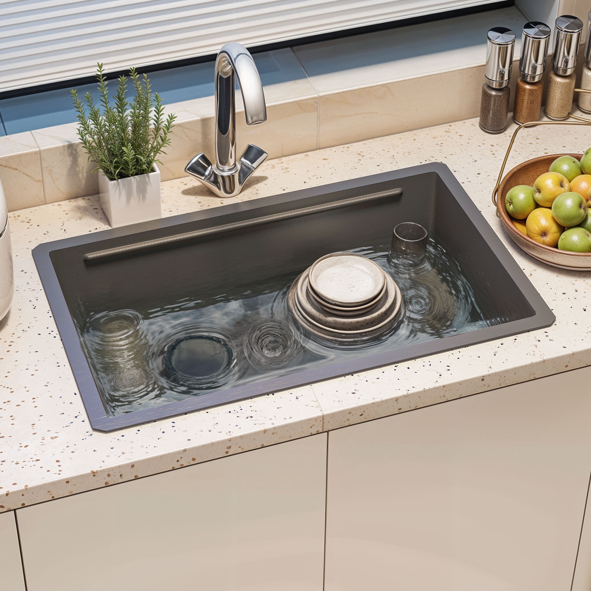 Uforic 32" Undermount Kitchen Sink Workstation, Gunmetal Black Stainless Steel Single Bowl w/ Accessories