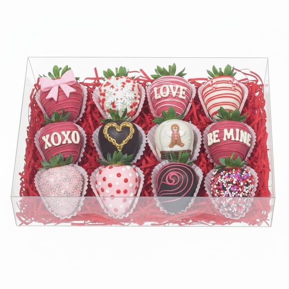 RomanticBaking 20 Pcs 10x7x2Inch Boîtes Transparentes pour Chocolat avec Fraises Boîtes à Biscuits Boîtes à Truffes au Chocolat Boîtes de Boulangerie Gâteaux Cornichon Macaron Treat