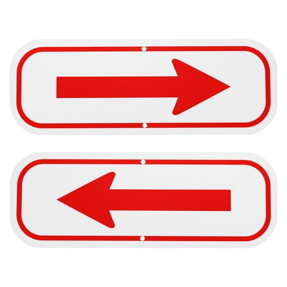 Uxcell 2-Pack Red Arrow Signs, 9.84 x 3.54 Aluminum Reflective One-way Arrow Sign for Outdoor Lawn Garden Decorations, Street Sign [White/Red]