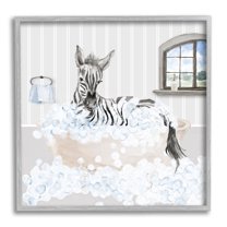 Stupell Zebra Splash Bubble Bath Animals & Insects Painting Gray Framed Art Print Wall Art