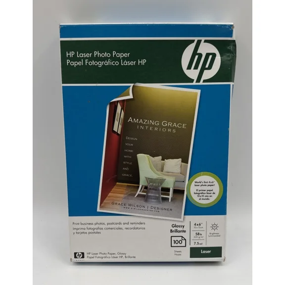 GRIND- Hp Color Laser Photo Paper 7.5 Mil 220Gsm Glossy 4X6 100 Sheets