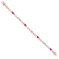 thumbnail image 3 of 18K Rose Gold Plated Silver Sky Blue Aquamarine and Pink Created Sapphire and Lab Grown Diamond Bracelet for Women | 4.01 Cttw | Gemstone March Birthstone | Oval 6X4MM | Length 7.25 inches, 3 of 6