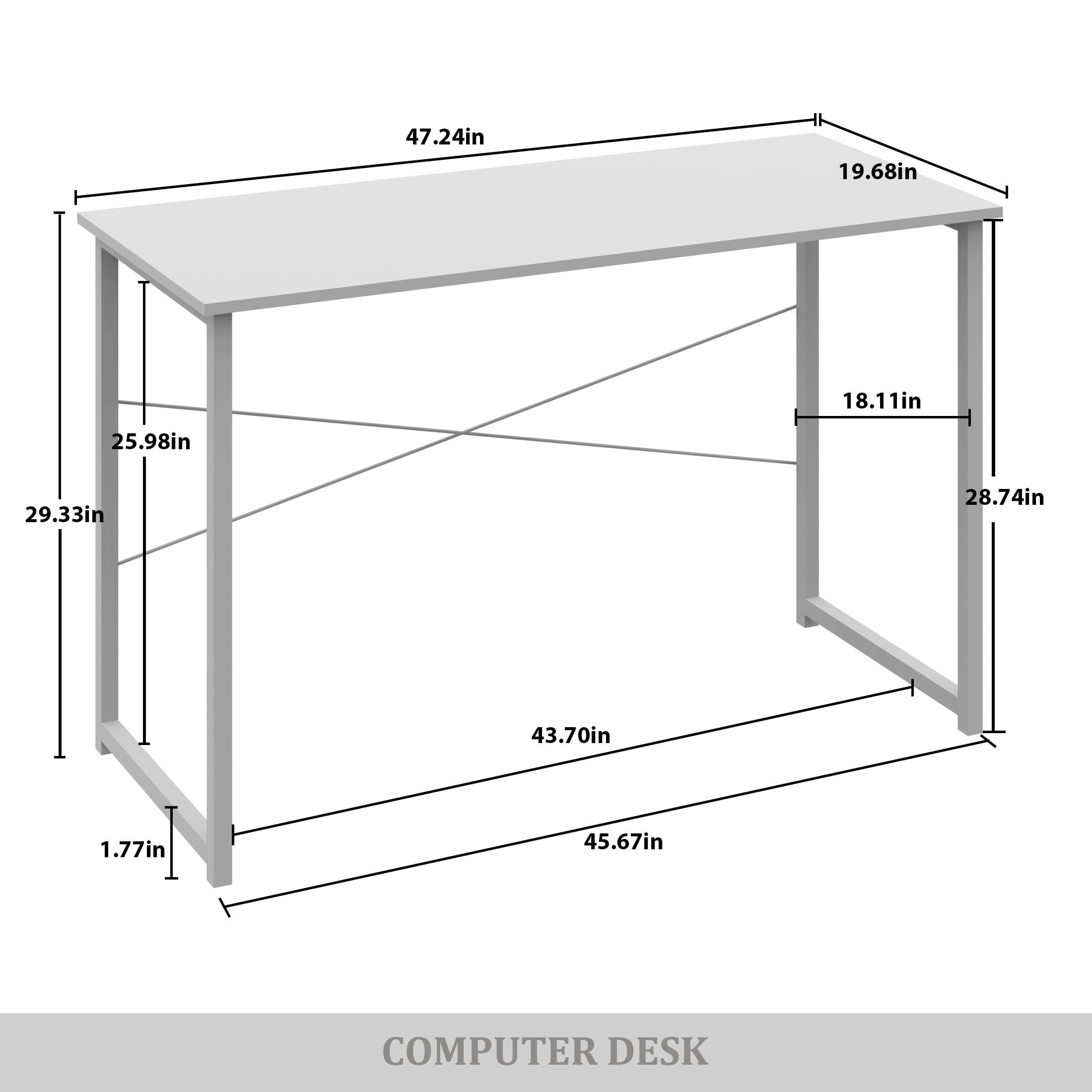 Castle Place Modern 47" Metal Computer Desk, Light Oak