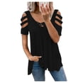 thumbnail image 2 of Pxiakgy T-Shirts pour Femmes Col en V Fermeture Éclair Manches Courtes Blouse Décontractée Noire + TG, 2 of 5