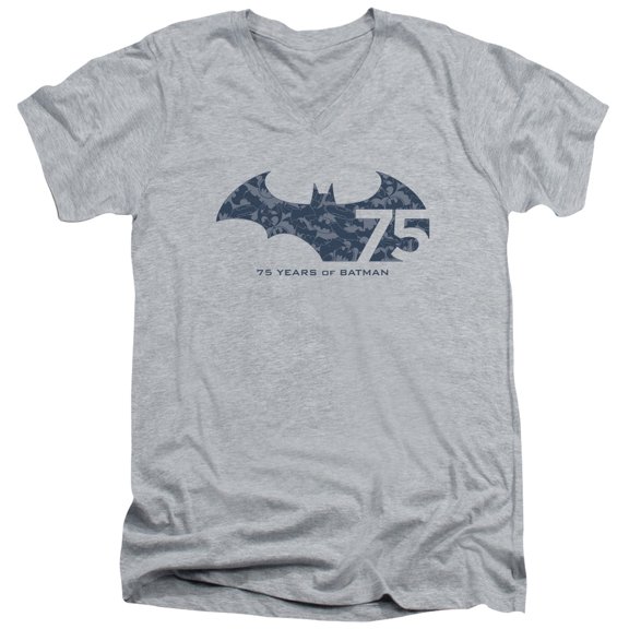 Batman 75 Year Collage S/S Adult V-Neck T-Shirt 30/1 T-Shirt-Athletic Heather