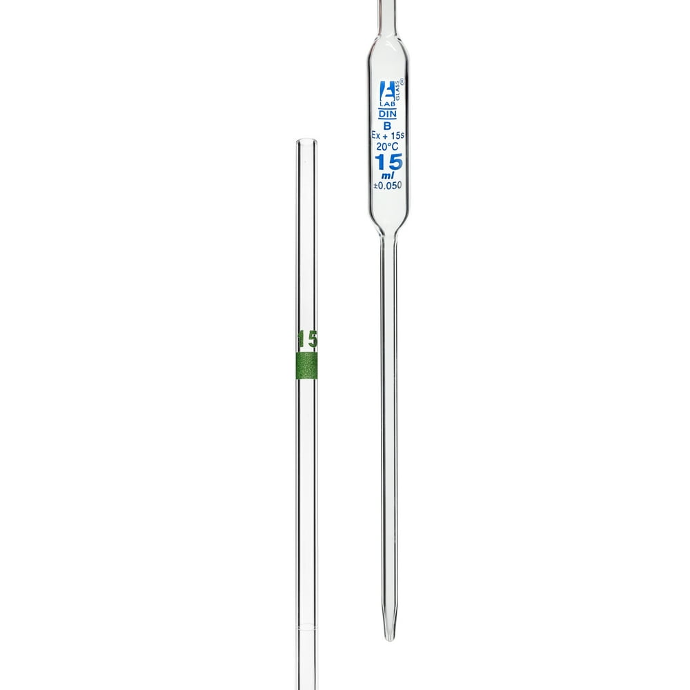Pipette, 15ml Class B Tolerance 0.050 ml Color Code, Green
