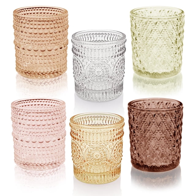 Portavelas votivos SHMILMH Glass, 12 unidades, 6 colores y 3 patrones