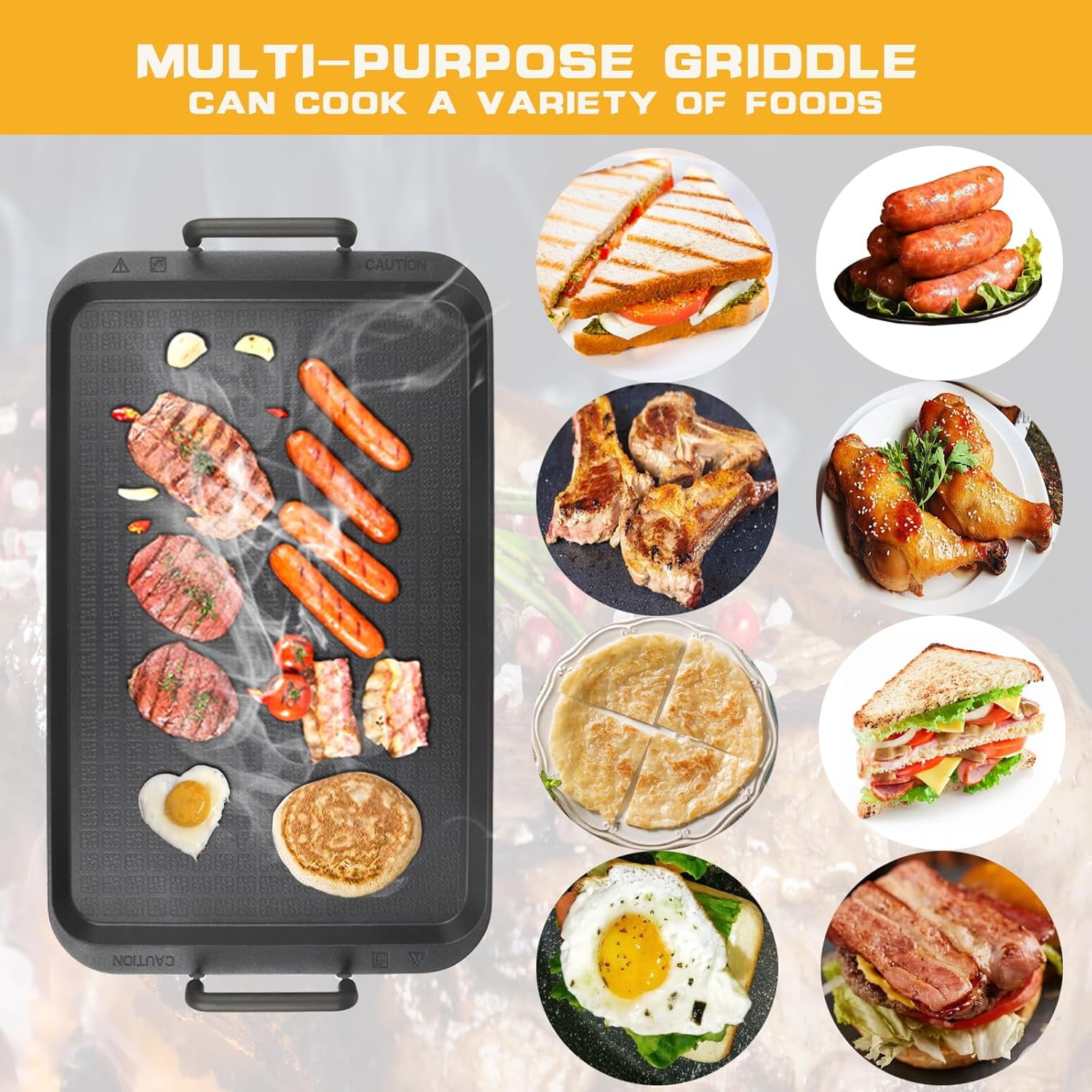 Non-Stick Aluminum Stove Top Griddle Pan for Gas and Glass Stoves, 17 x 10.5 Inches