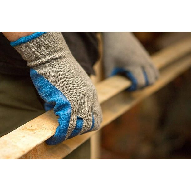 Gants de Travail en Latex de Caoutchouc Moyen Doublement Enduits pour la  Construction, Gants de Jardinage, Mélange de Coton Résistant, Bleu, 
