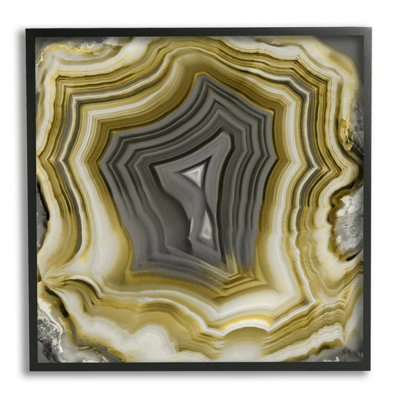 Stupell Neutral Tones Geometric Agate Shape Abstract Painting Black Framed Art Print Wall Art