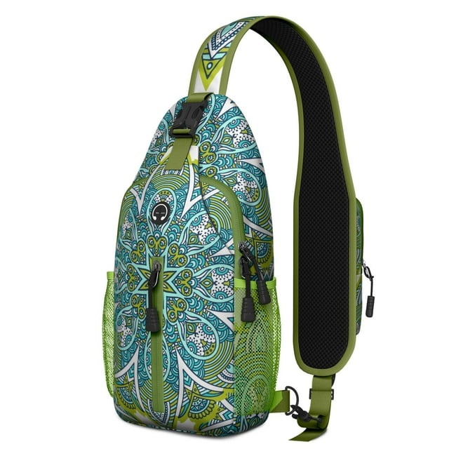 Sac à Bandoulière Mandala Boho Folk avec Design Géométrique, Sac à Dos Léger et Durable, Sangle Réglable, Multiples Compartiments pour Méditation, Usage Extérieur