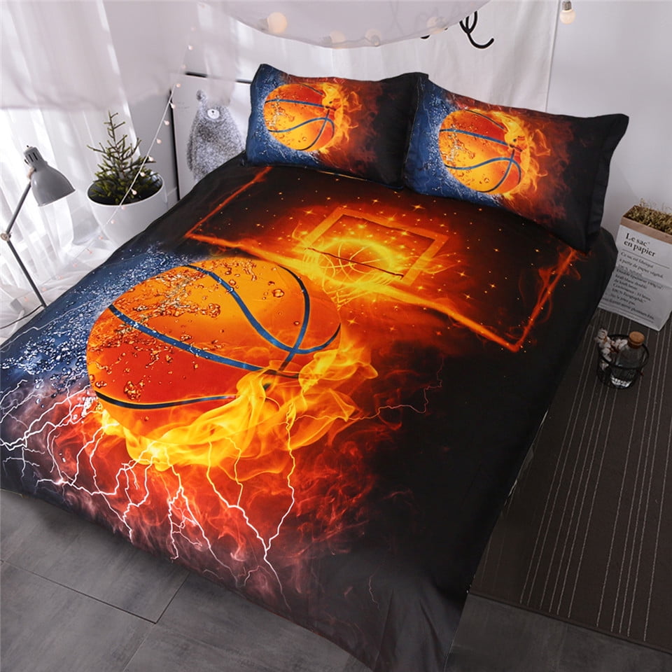 3D Basketball Flame Bedding Set Duvet Cover Comforter Cover Pillow Case 
