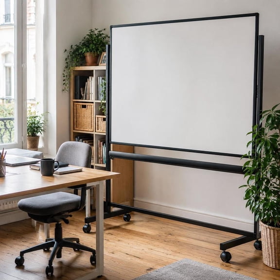 Mobile Magnetic Double-Sided Reversible Whiteboard, 48 X 36 Inch, with Height Adjustable Stand and Lockable Wheels